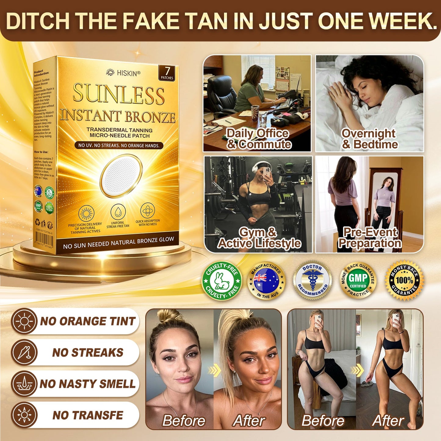 One last chance! Unlock this exclusive Hiskin® Sunless Glow Patch at 90% OFF🔥 Achieve a natural-looking bronze glow without UV damage, streaks, or orange tones. 180-day money-back guarantee. Don’t miss out!