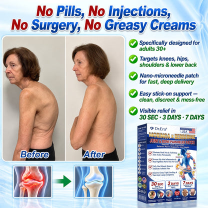 Only 10 Boxes Left! Get an exclusive 90% discount on DR.ERA® Patches today! Experience deep relief from arthritis and joint discomfort in just 1 to 4 weeks. Don’t miss out! Plus, enjoy our risk-free 180-day money-back guarantee.